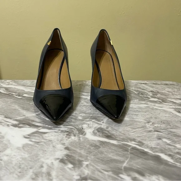 Tory Burch Penelope 85MM Cap Toe Pump Heels Size US 6 Ink Navy Perfect Black - Picture 8 of 15